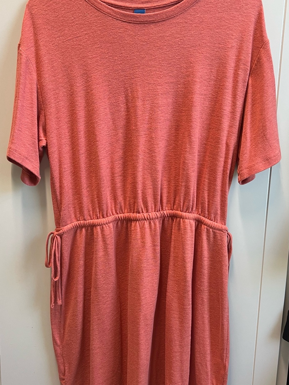 Coral Drawstring Waist Knit Dress